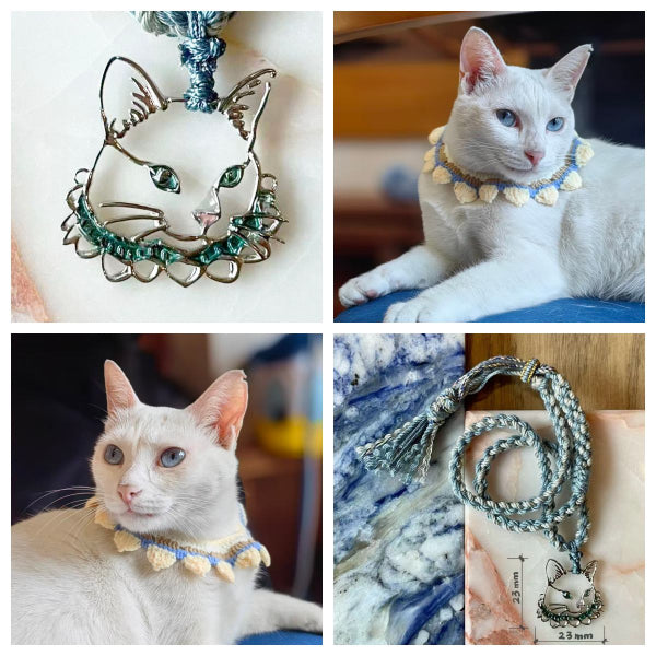 A Custom Sterling Silver Pendant for a White Cat with Blue Eyes