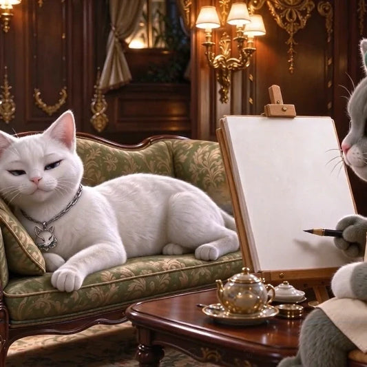 AI short film scene: two cats recreating Titanic wearing a custom pet cat memorial pendant