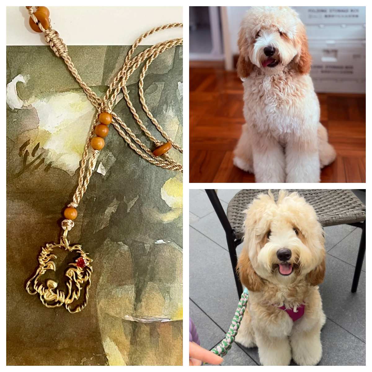 Handcrafted custom dog pendant with ruby gemstone and gold electroplating by POMTIQUE