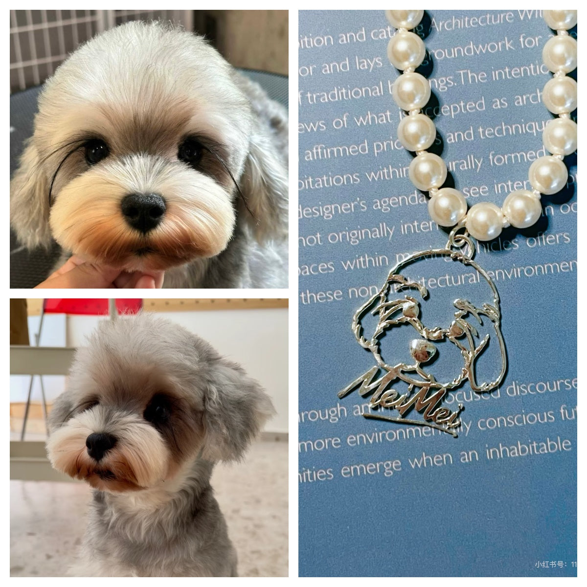 Handcrafted custom pet portrait necklace in 925 sterling silver with pearl chain, personalized with pet photo