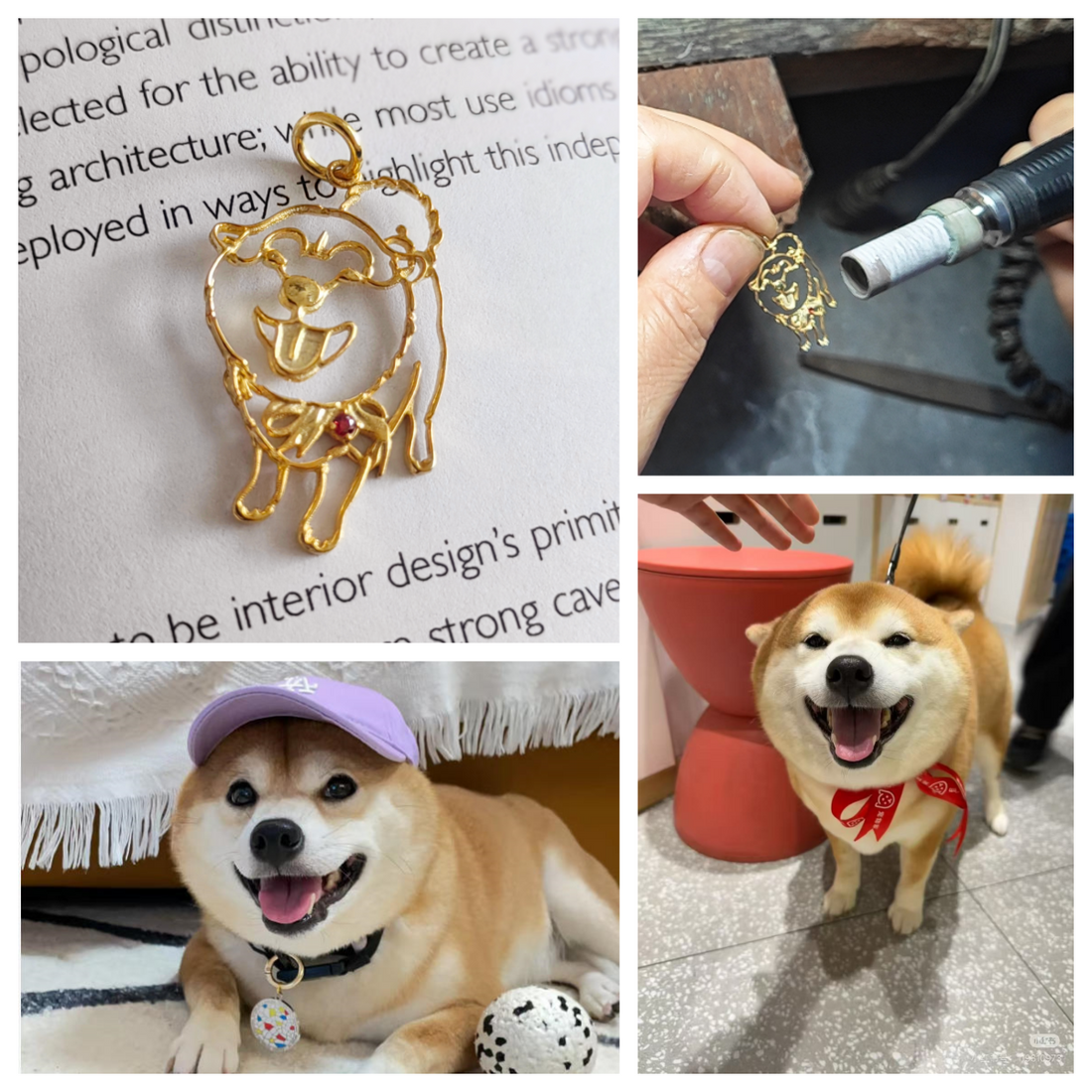 Custom gold Shiba Inu pendant made using lost-wax casting for client ZZ