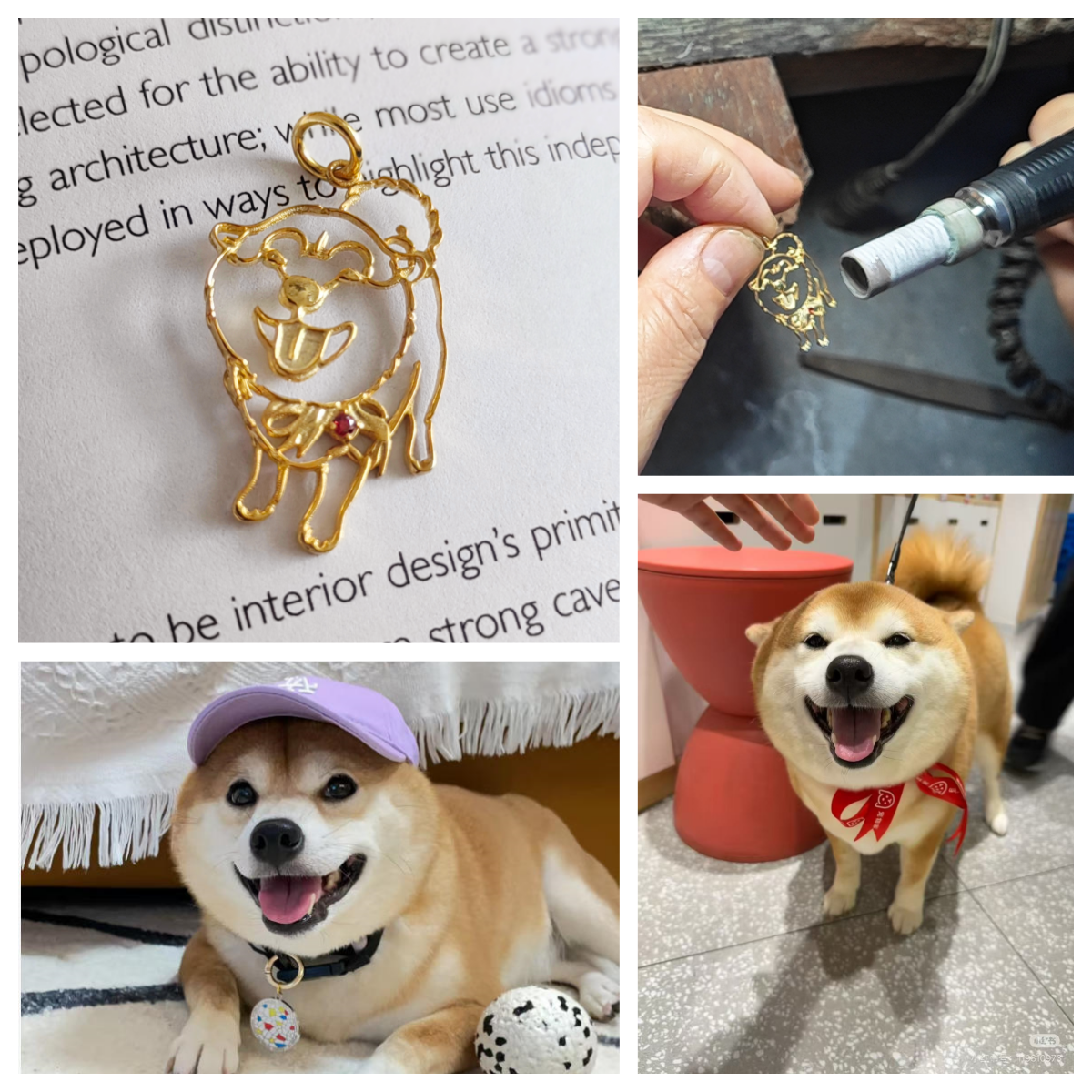 Custom gold Shiba Inu pendant made using lost-wax casting for client ZZ