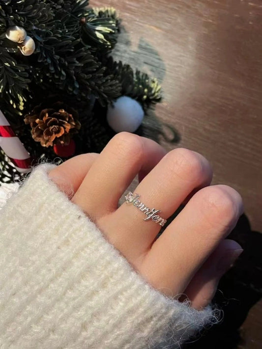 Custom personalized name ring with engraved details
