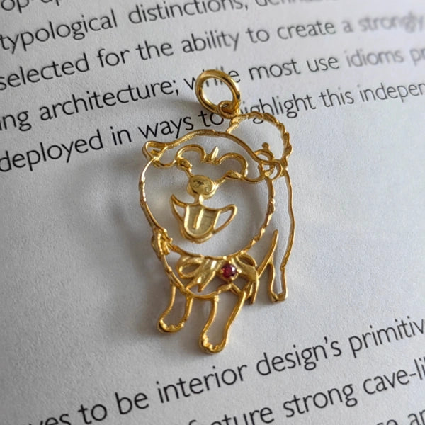 Handcrafted gold pet portrait pendant finished and ready as a keepsake