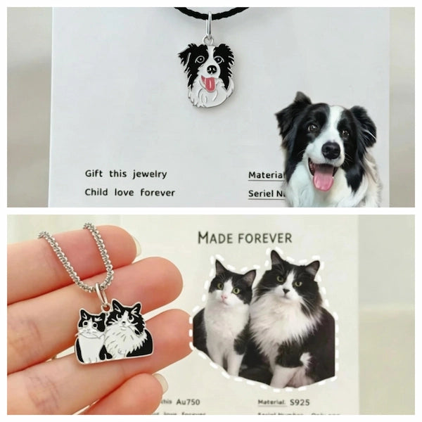Custom pet enamel portrait pendant in sterling silver