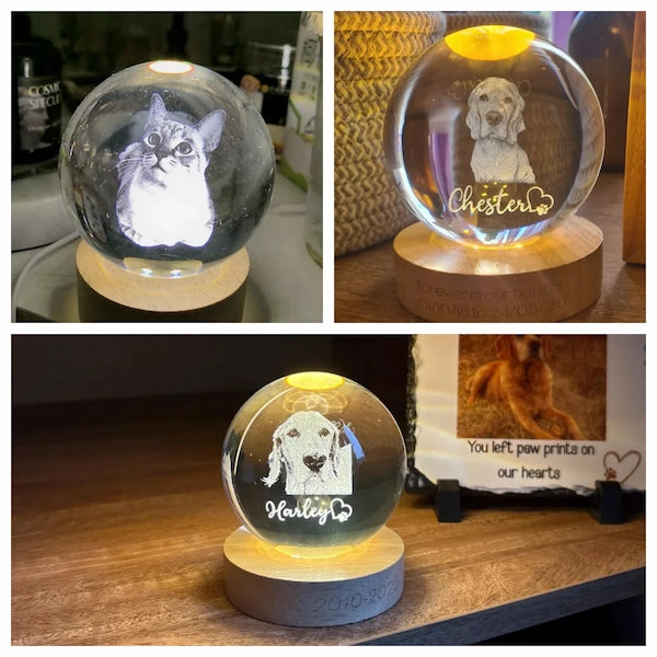 Custom engraved crystal ball pet memorial keepsake